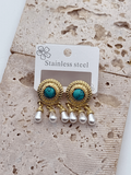 Orecchini perla-oro-azzurro