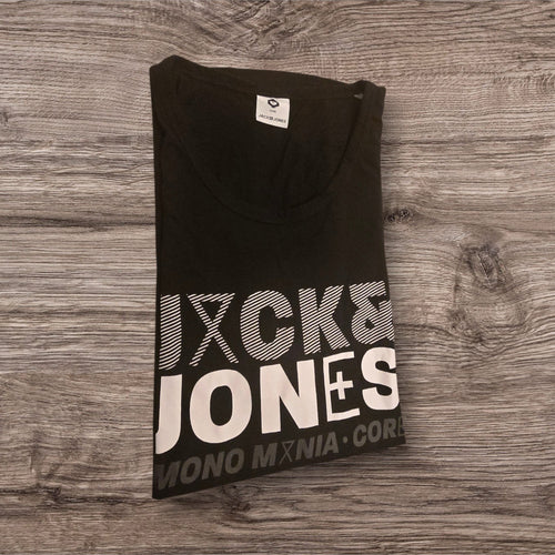Canotta sportiva nera in cotone Ottoman Kumus JACK & JONES con logo grafico bianco a contrasto sul davanti