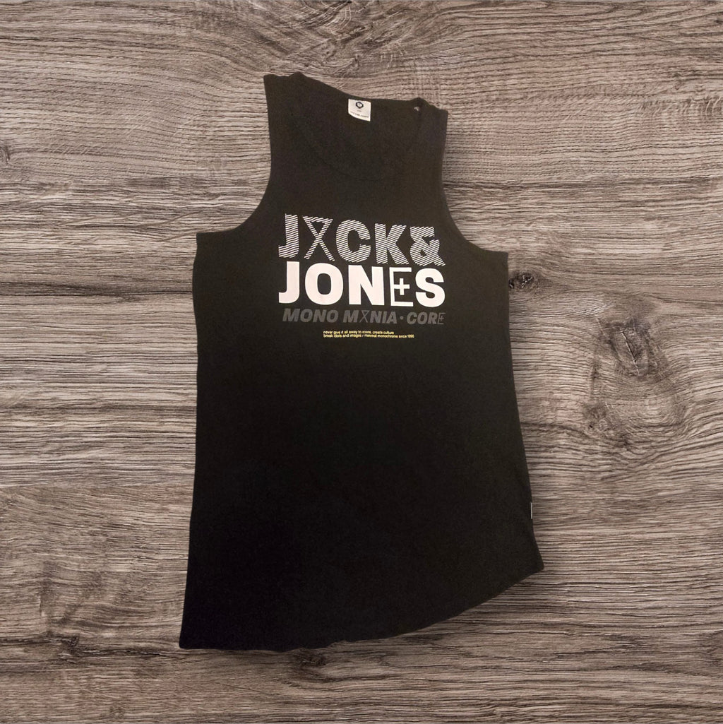 Canotta sportiva nera in cotone Ottoman Kumus JACK & JONES con logo grafico bianco a contrasto sul petto
