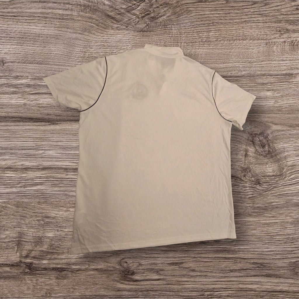 Polo tecnica bianca Nike Ottoman Kumus con logo Olympic F.C. e tecnologia Dri-FIT traspirante per sport