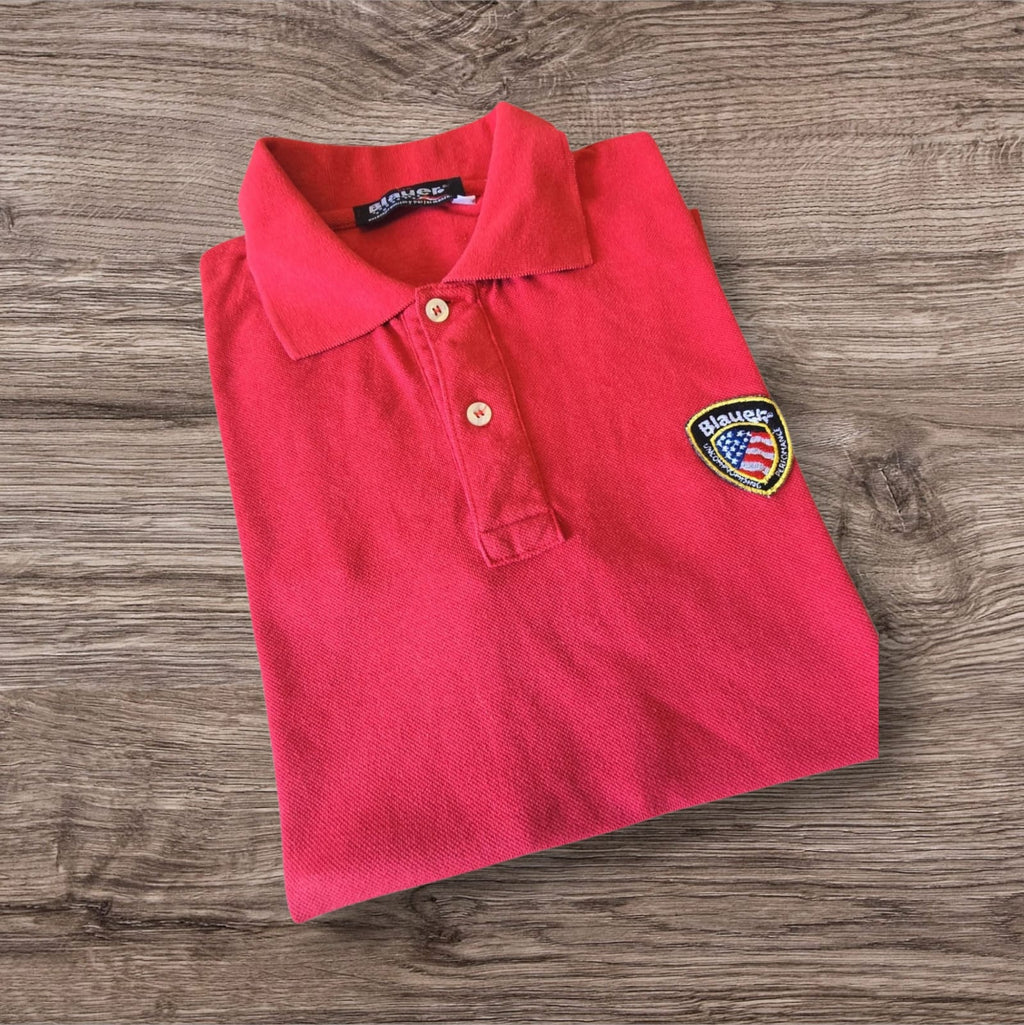 Polo a maniche corte Ottoman Kumus Blauer in cotone piqué rosso con logo distintivo sul petto e chiusura a bottoni