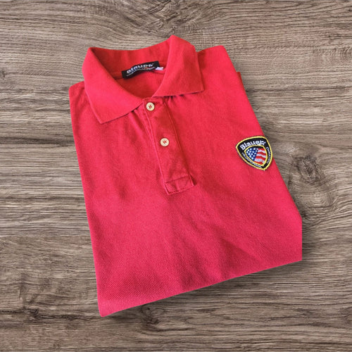 Polo a maniche corte Ottoman Kumus Blauer in cotone piqué rosso con logo distintivo sul petto e chiusura a bottoni