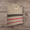 T-shirt Ottoman Kumus in cotone grigio mélange con righe orizzontali nere e rosse e girocollo