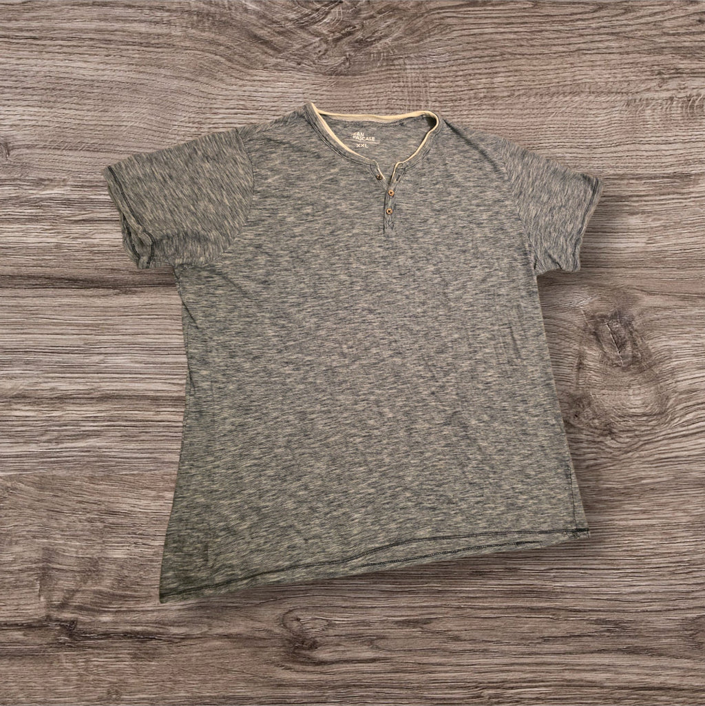 T-shirt Ottoman Kumus Jean Pascale grigia effetto melange con scollo a serafino e bottoni, stile casual